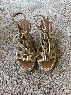 Sugar Metallic Gold Lace-Up Gladiator Wedge Sandals